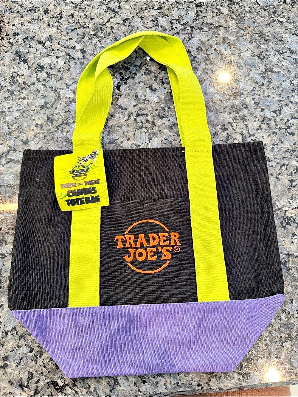 Trader Joe's Trick-or-Treat Mini Canvas Tote Bag Black & Purple